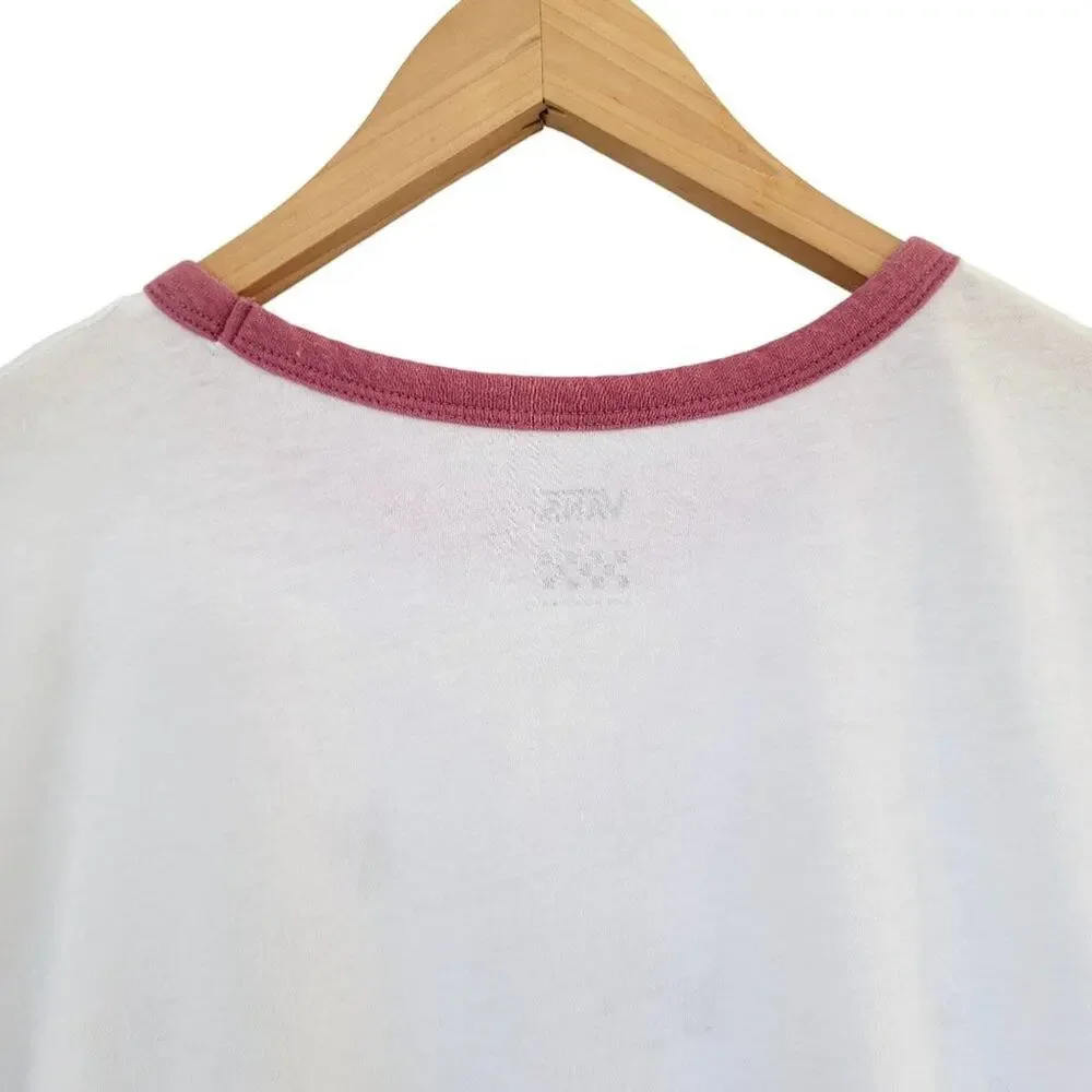 Vans Off The Wall Cropped Tee Womens L White Short Sleeve Cotton Logo Retro